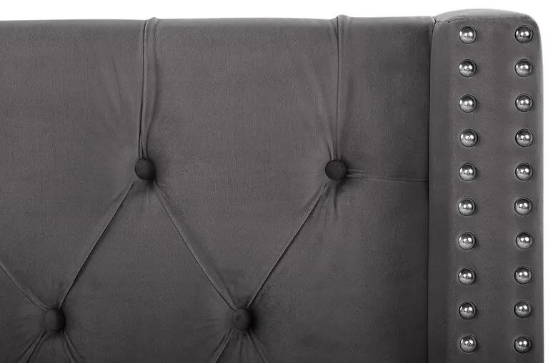 Cama de casal com arrumação em veludo cinzento 180 x 200 cm LUBBON Beliani