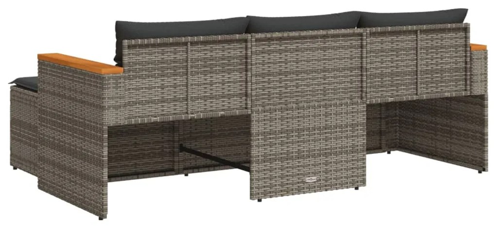 3 pcs conjunto sofás de jardim c/ almofadões vime PE cinzento