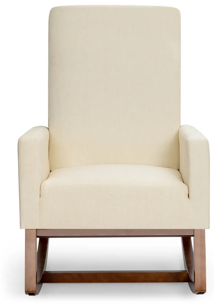 Cadeira de baloiço estofada em tecido poltrona acolchoada cadeira de madeira de borracha para sala de estar quarto 78 x 66 x 99 cm bege