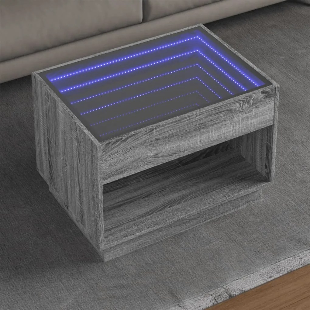 vidaXL Mesa de centro luzes LED Infinity 70x50x50 cm cinzento sonoma
