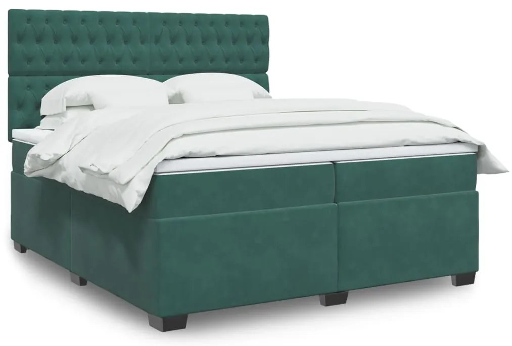 vidaXL Cama com molas/colchão 200x200 cm veludo verde-escuro