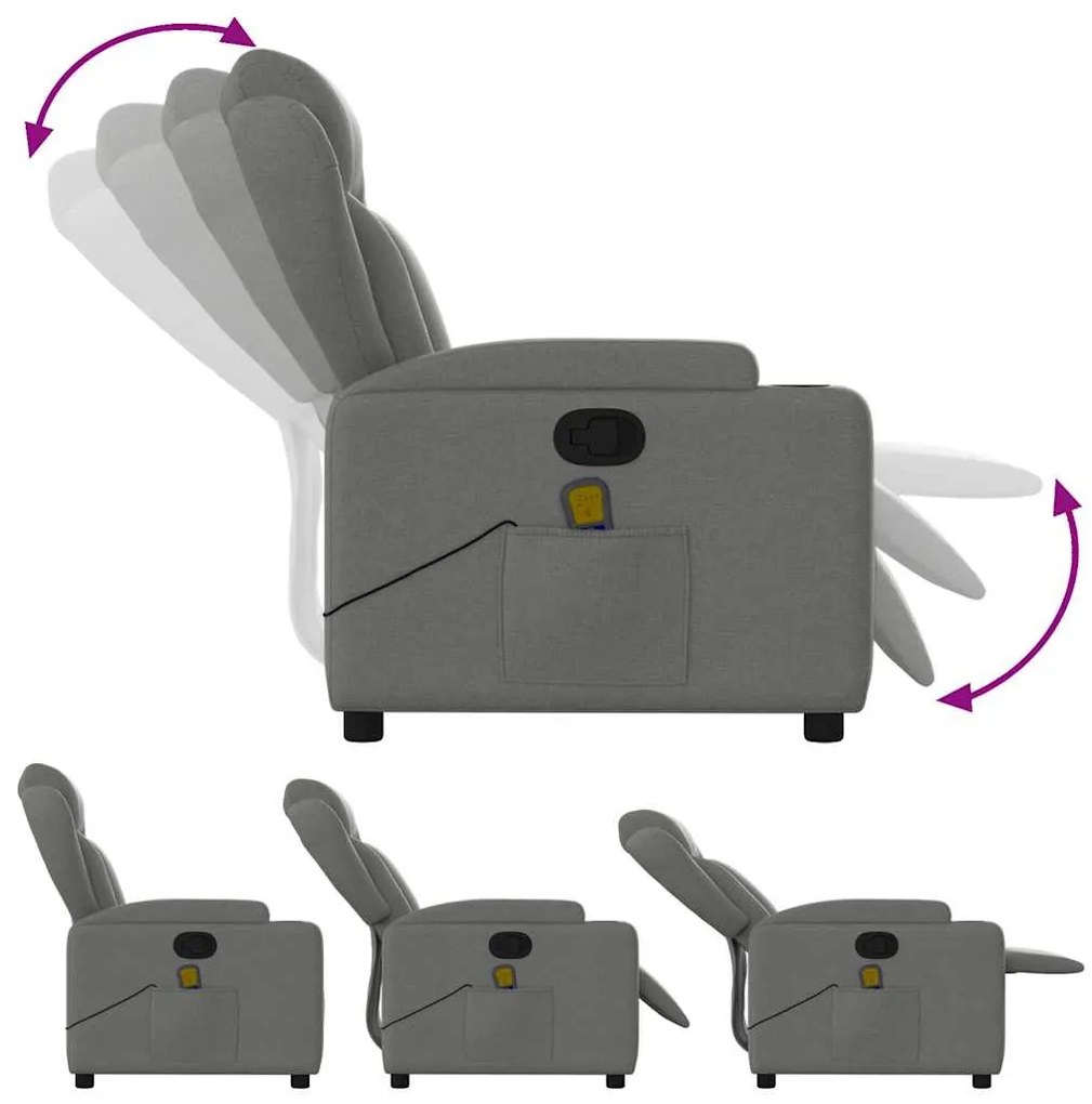 Poltrona de massagens reclinável tecido cinzento-escuro
