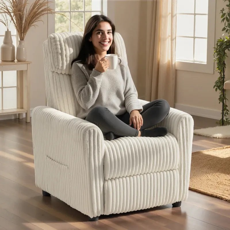 Poltrona Relax Reclinável Manual Estofada em Veludo com Apoio para Pés 73x86x100 cm Creme