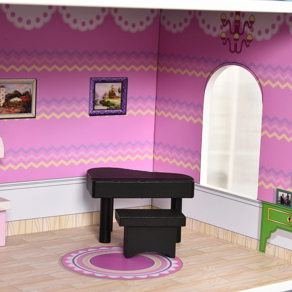 Casa de bonecas 3 andares com Pátio Mobília acessórios Madeira 86x30x8