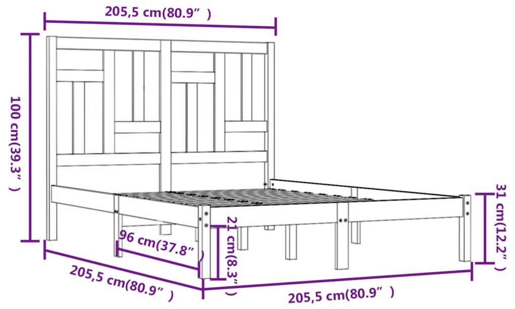 Cama sem colchão 200x200 cm madeira de pinho maciça branco
