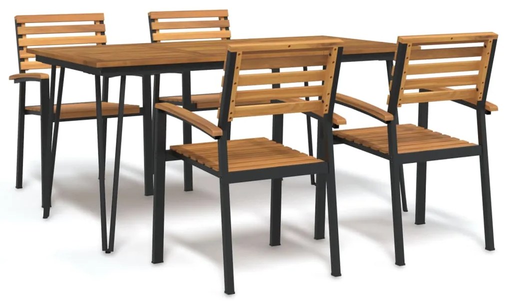 vidaXL Conj. jantar p/ jardim 5 pcs madeira de acácia maciça e metal