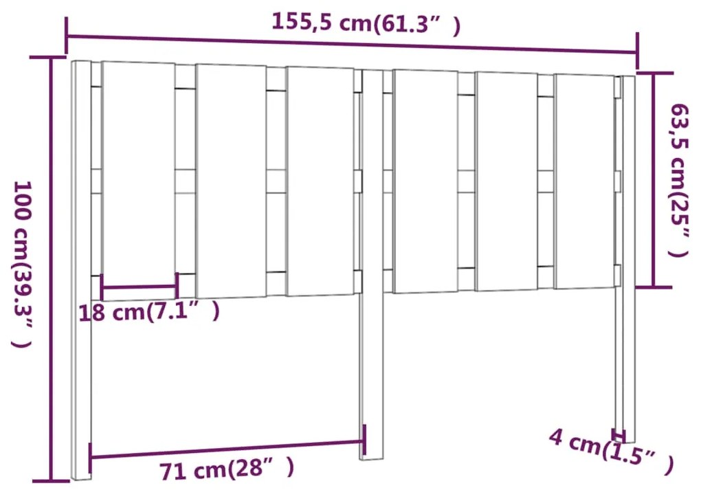Cabeceira de cama 155,5x4x100 cm pinho maciço