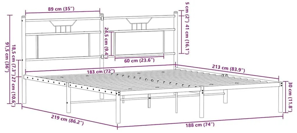 Estrutura de cama sem colchão 183x213 cm carvalho sonoma