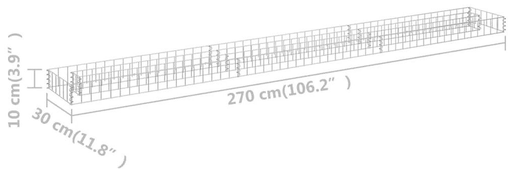 Canteiro elevado/cesto gabião 270x30x10 cm aço galvanizado