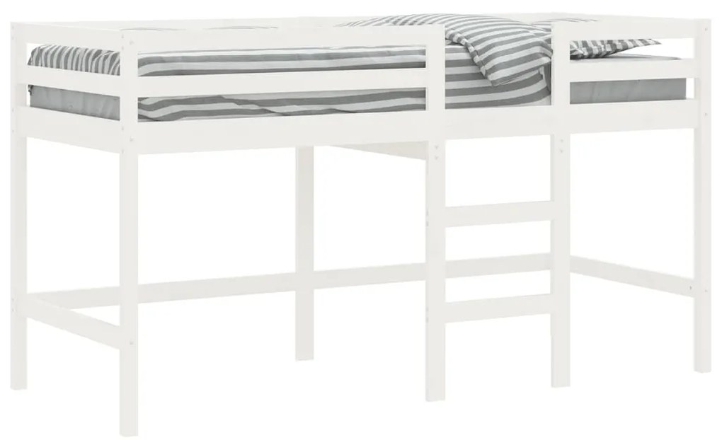 Cama alta p/ criança c/ escada 90x190 cm pinho maciço branco