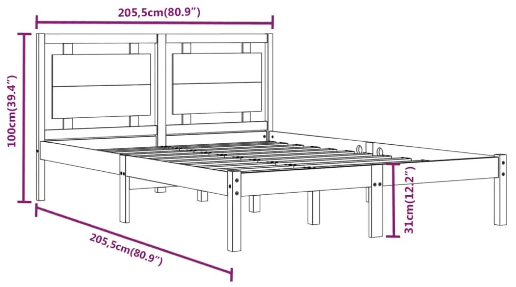 Estrutura de cama 200x200 cm madeira maciça branco