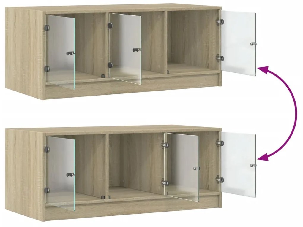 Mesa de centro c/ portas de vidro 102x50x42 cm carvalho sonoma