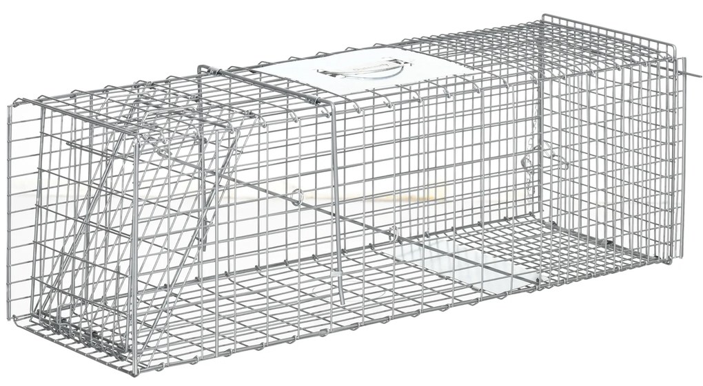 Outsunny Armadilha para Animais Vivos Dobrável 93x31x34,5 cm Gaiola de Captura com Porta e Alça para Coelhos Roedores Prata | Aosom Portugal