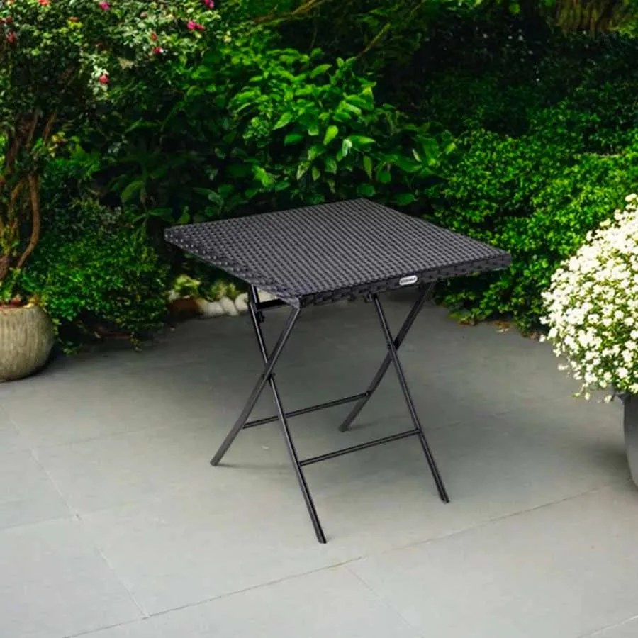 Mesa dobrável Jardim Polyrattan Roma 75x65x65cm Preta