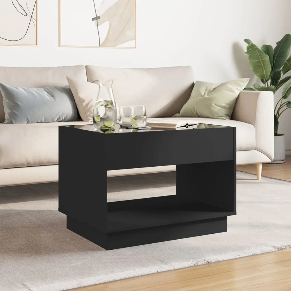 Mesa de centro luzes LED Infinity 70x50x50 cm preto