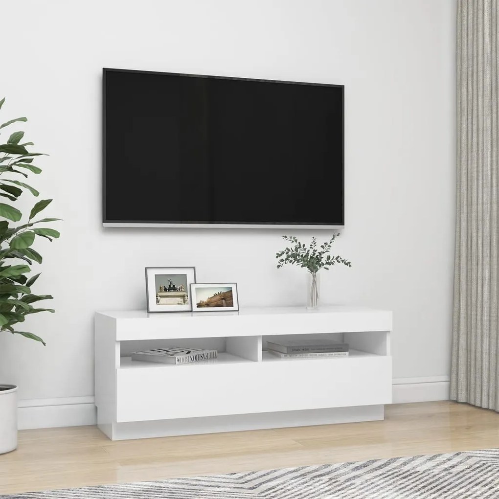 Móvel de TV com luzes LED 100x35x40 cm branco