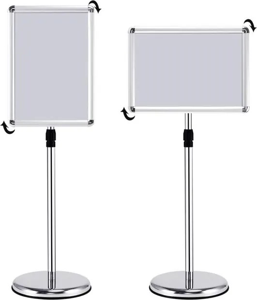 Expositor de chão A3 Moldura para publicidade de chão 32,7 x 45 x 89,5 x 89,5-134 cm Bar, restaurante, café Prateado e branco