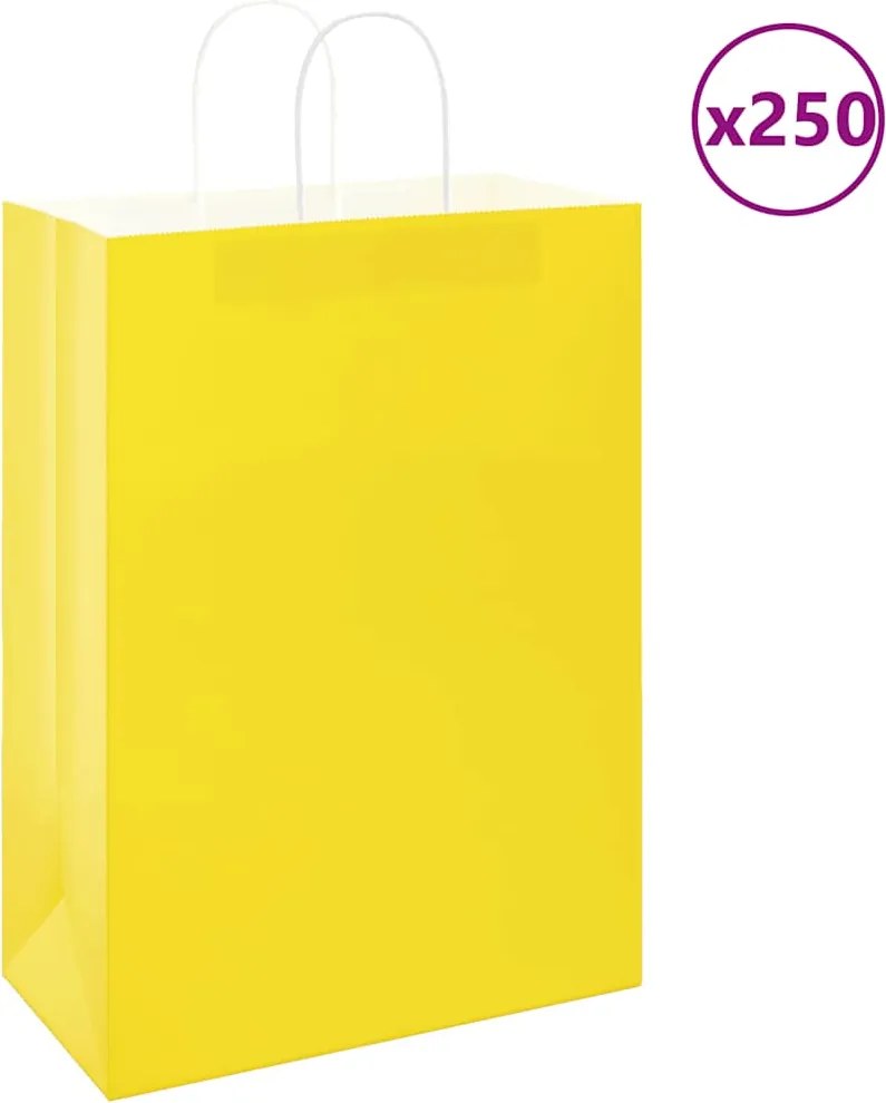 vidaXL Sacos de papel 250 unid com alças amarelo 32x17x44 cm
