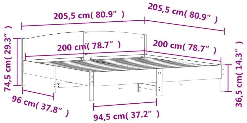 Cama sem colchão 200x200 cm pinho maciço castanho-mel