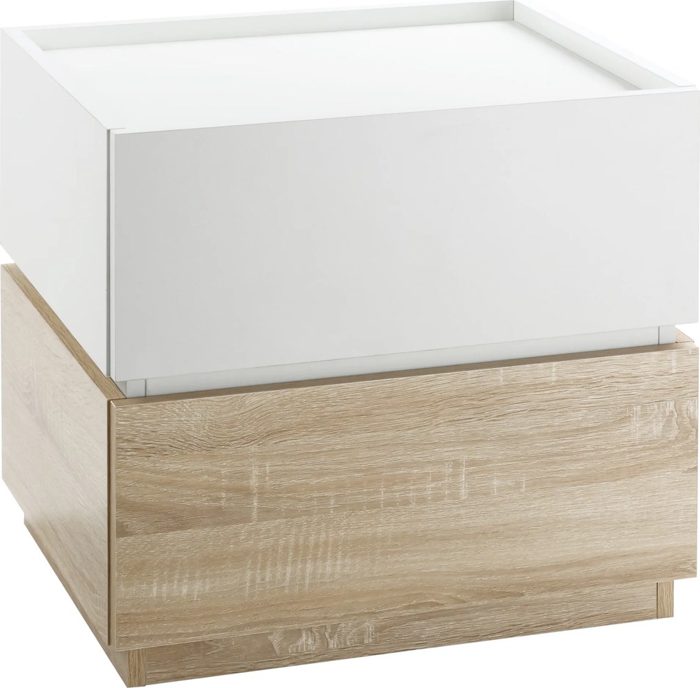 Mesa de cabeceira empilhável com 2 gavetas 50 x 40 x 47,5 cm branco e natural