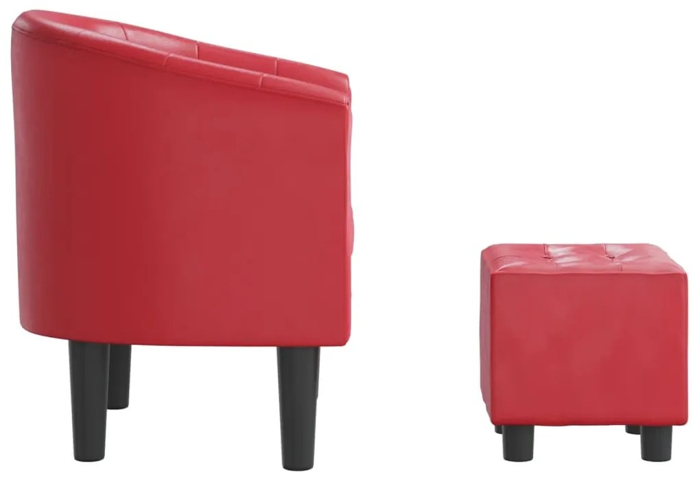 Poltrona com apoio de pés couro artificial vermelho