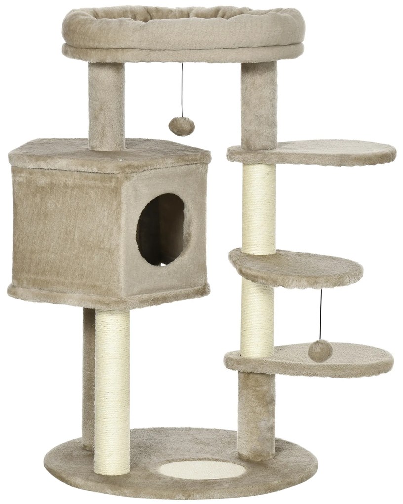 Árvore Arranhador para Gatos Pequenos Altura 94cm Torre para Gatos com Cama Superior Caverna 3 Escadas Bolas Suspensas e Postes de Sisal 55x55x94cm Ma