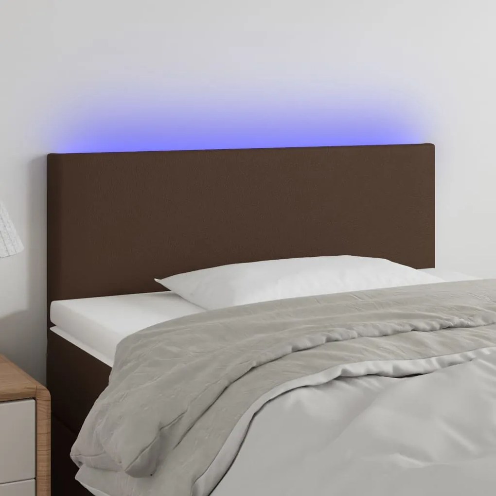 vidaXL Cabeceira de cama c/ LED 80x5x78/88cm couro artificial castanho