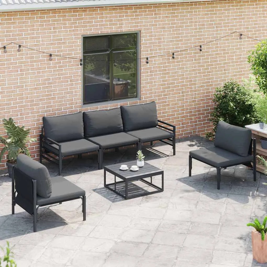 Conjunto de Sofá de Jardim 6 pcs Cinzento-escuro Aço