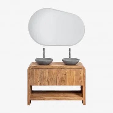 Conjunto De Móvel De Casa De Banho Em Madeira Vacry Castanho Acácia & 2 X Cimento Cinzento Redondo Ø40 Cm Tarsis & Oval Led E Anti-embaciamento 120x80