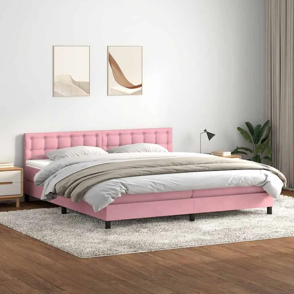 Cama com molas colchão 200x210 cm veludo rosa