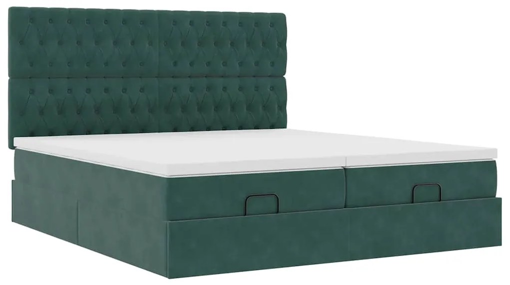 Estrutura de cama otomana com colchão verde escuro veludo