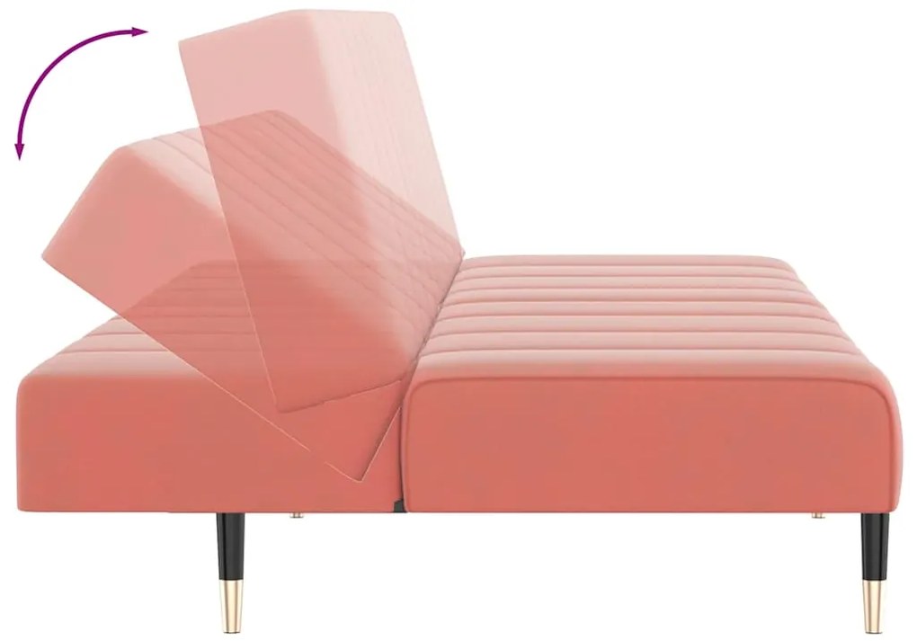 Sofá-cama de 2 lugares veludo rosa