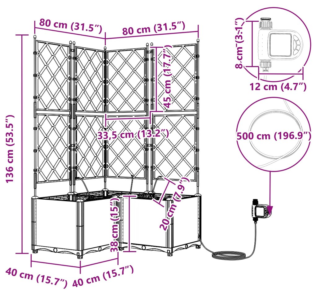 Jardineiras com Sistema de Irrigação 3 pcs Branco
