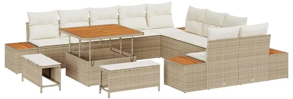 Conjunto de sofá de jardim de 13 peças com almofadas bege em rattan de