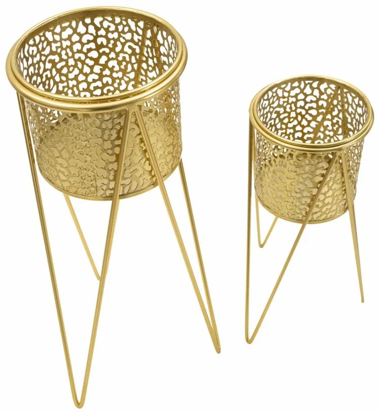CONJUNTO DE 2 PORTA-VASOS GLOD DOURADO 21X20X46-18X18X32 CM (PLANTAS NÃO INCLUIDAS)