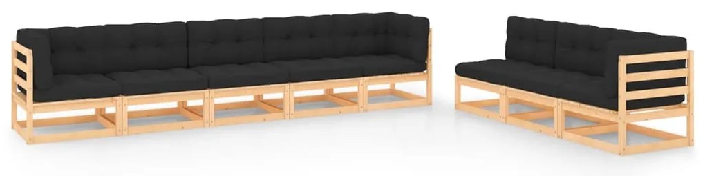 8 pcs conjunto lounge de jardim c/ almofadões pinho maciço