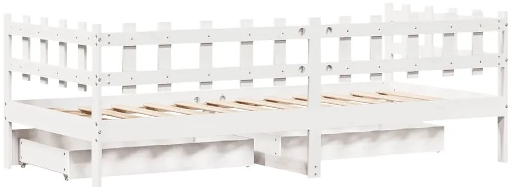Sofá-cama c/ gavetas 90x190 cm madeira de pinho maciça branco