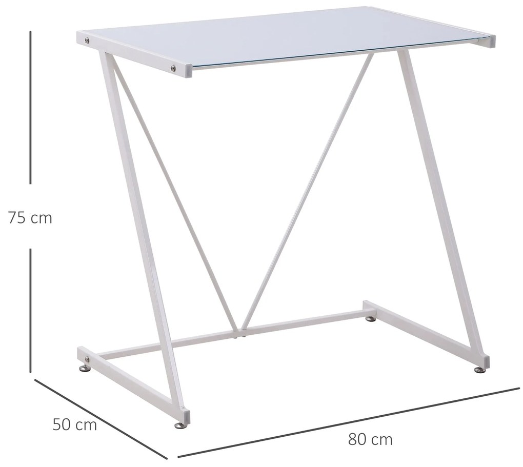 HOMCOM Secretária com Bancada de Vidro Temperado e Pés Ajustáveis Esti