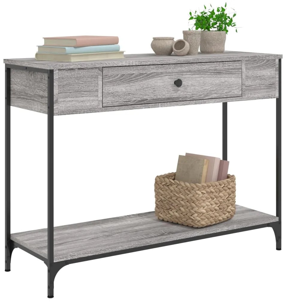 Mesa consola 100x34,5x75cm derivados de madeira cinzento sonoma