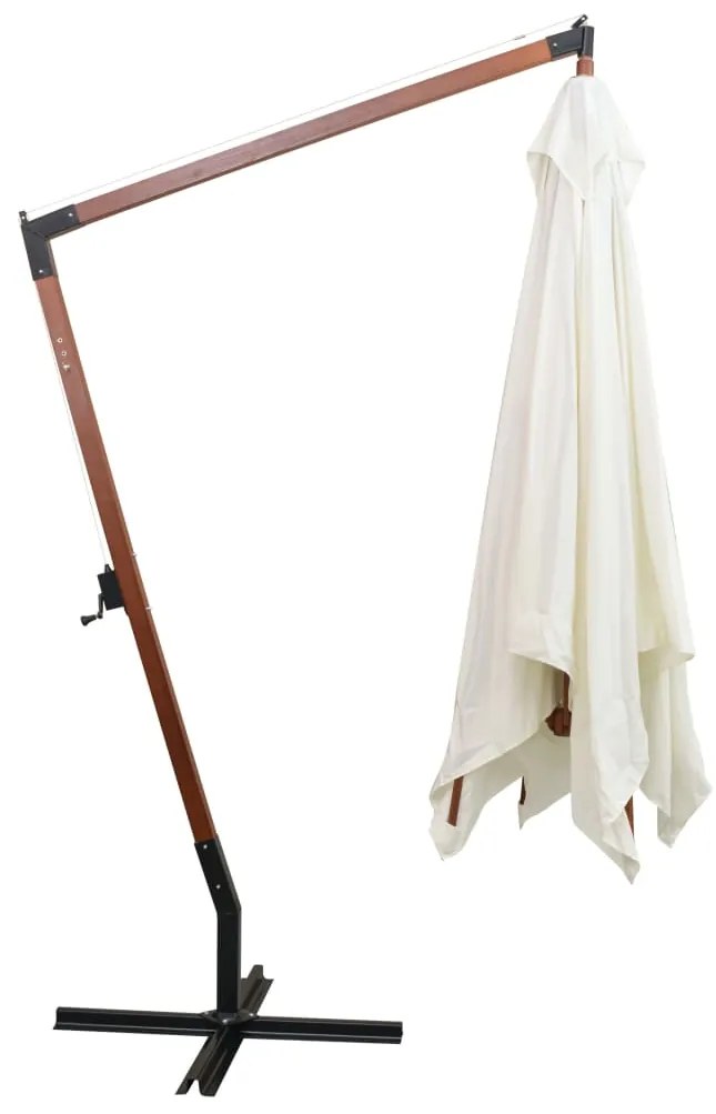 Guarda-sol suspenso com mastro de madeira 300x300 cm branco