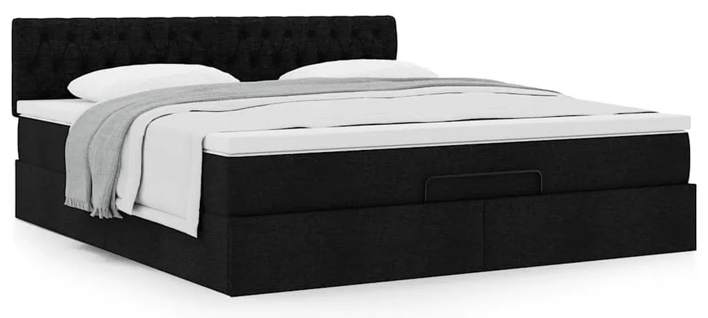 Estrutura de cama otomana com colchão 160x200 cm tecido preto
