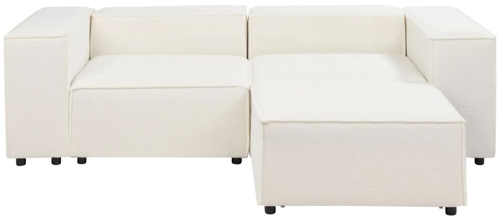 Sofá de canto modular 2 lugares com repousa-pés em tecido bouclé branco APRICA Beliani