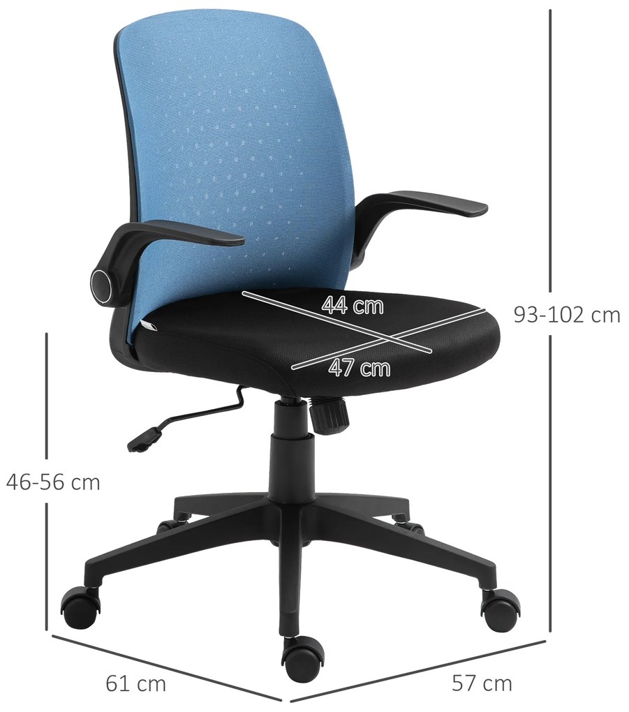 Vinsetto Cadeira de Escritório Ergonômica Cadeira de Escritório Giratória Ajustável com Apoio para os Braços Dobrável Suporte Lombar e Encosto Transpirável 57x61x93-102cm Azul