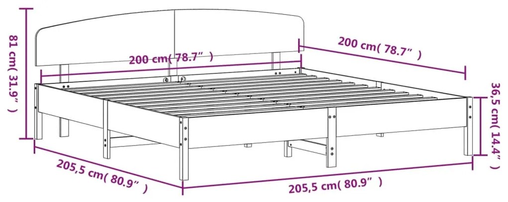 Cama sem colchão 200x200 cm madeira de pinho maciça branco