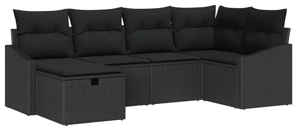 Conjunto de Sofás de Jardim de 6 peças com Almofadas Preto Rattan Sint