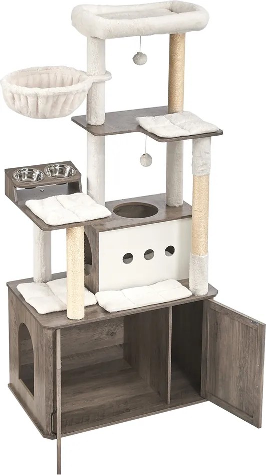 Arranhador de gatos 2 em 1 com cavidade para descansar 80 x 49 x 170 cm cinza-bege