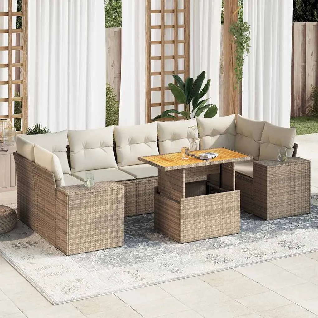 vidaXL 8 pcs conjunto de sofás p/ jardim com almofadões vime PE bege