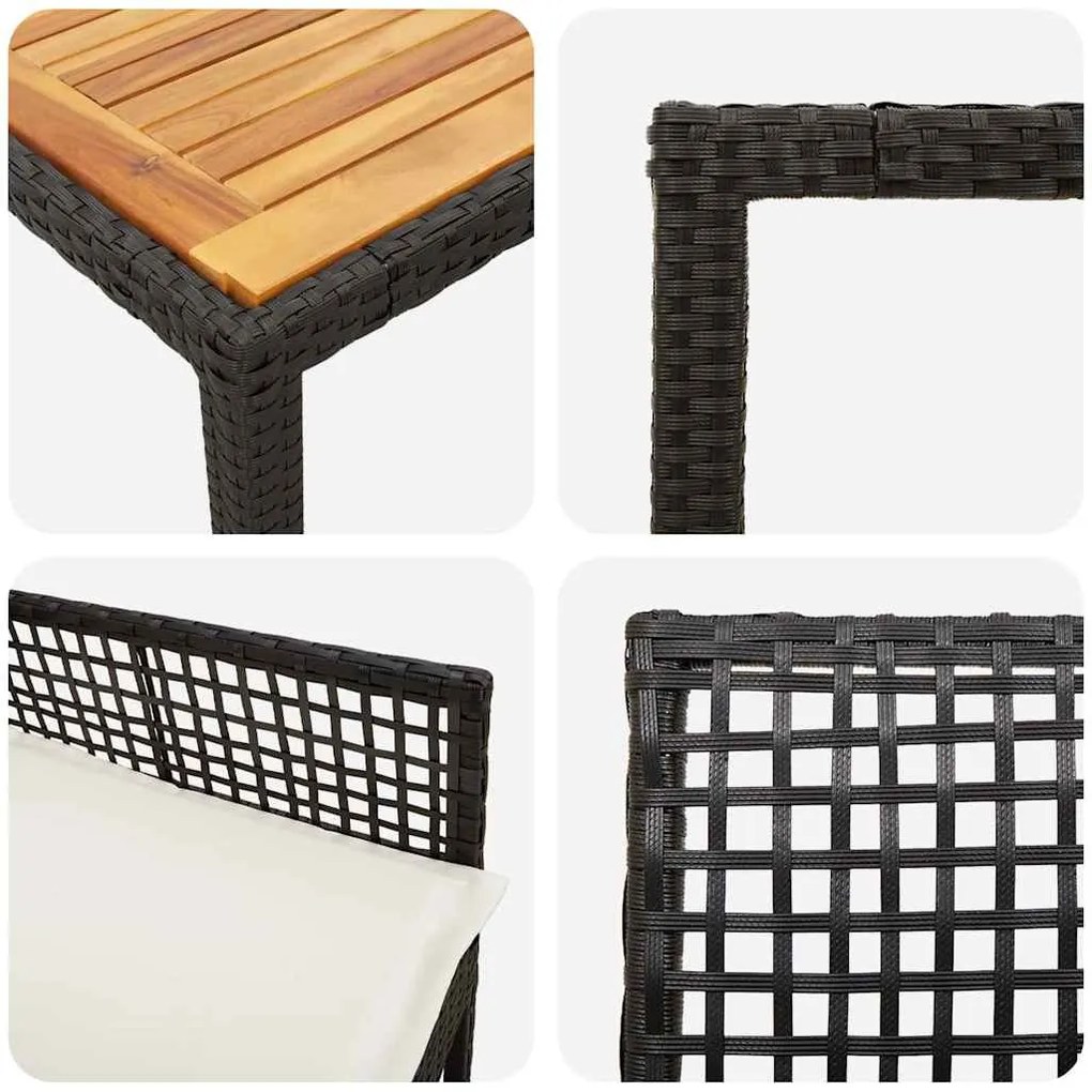 Conjunto de Jantar de Jardim de 5 Peças com Almofadas Pretas de Rattan