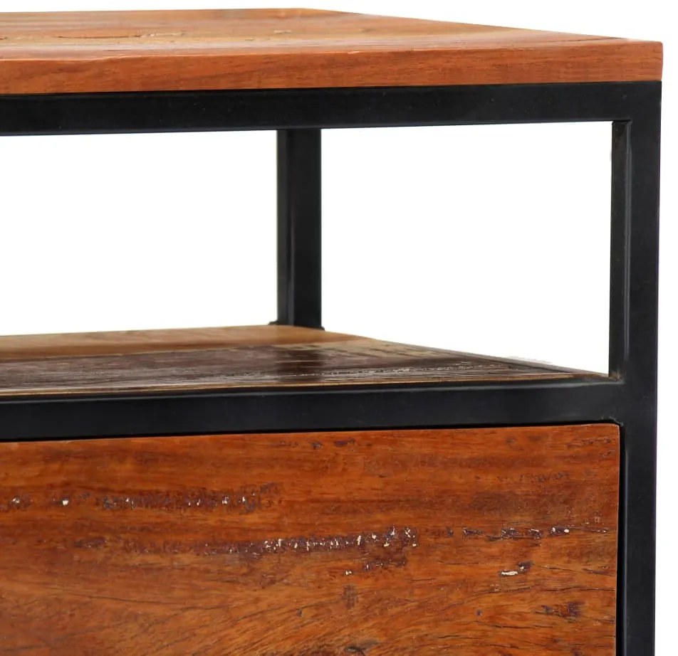Mesa de cabeceira 40x30x50 cm madeira recuperada maciça e aço