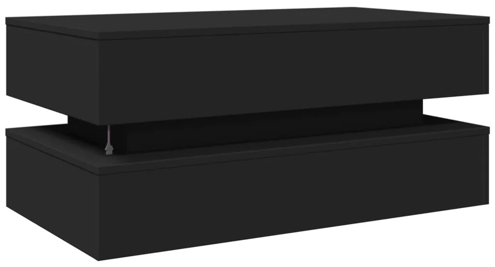 Mesa de centro com luzes LED 90x50x40 cm preto